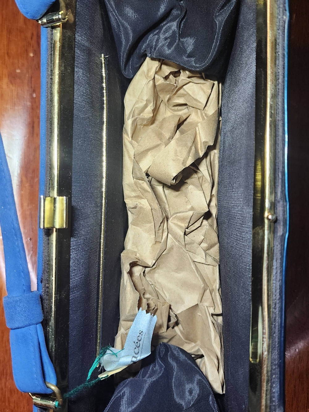 Vintage Blue Suede Clutch with Patent Leather Trim - Picture 5 of 5